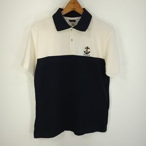 Normandie Rayar Polo Shirt Men's Large Navy Blue Cream Short Sleeve Embroidered